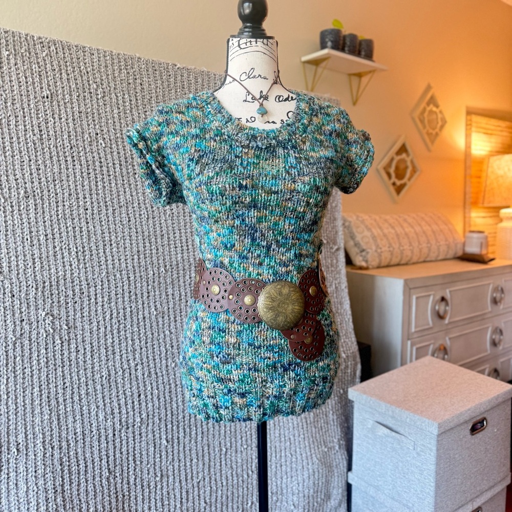 Multicolor Knit Top with Brown Belt